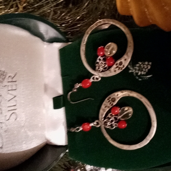 Big Sky Silver Large Circle Hoop W/ 3 Bead Dangled Fishhook Earrings - Picture 3 of 3